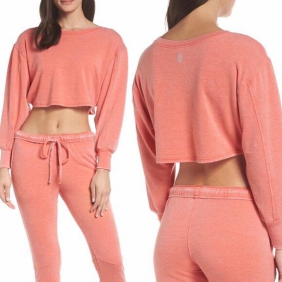 NWT Free People Red Zuma Sweatshirt Crop Sweater Size Large New Tags Boho Lounge - Picture 3 of 4